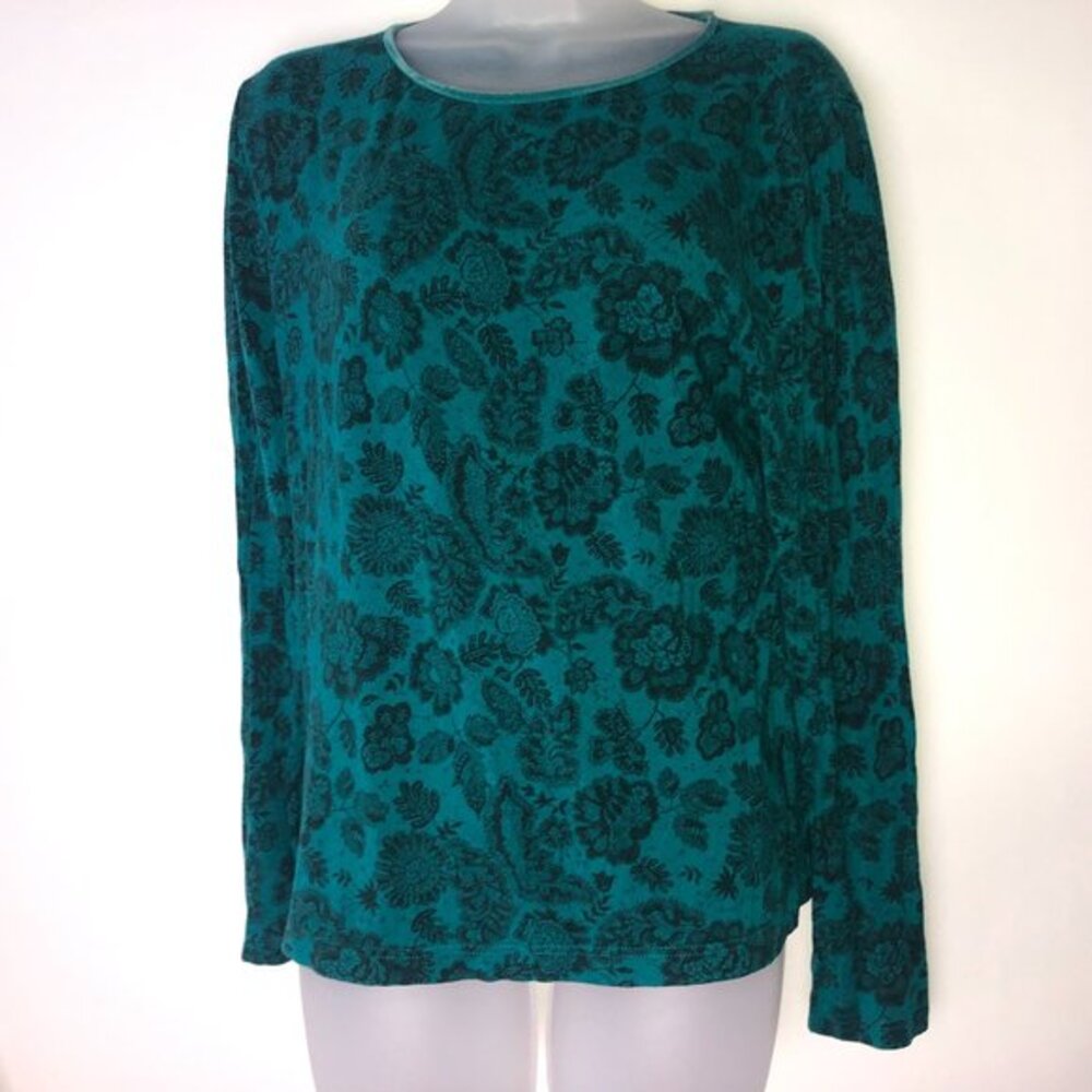 Westbound Green w/Black Floral Print Sweater Women's Medium